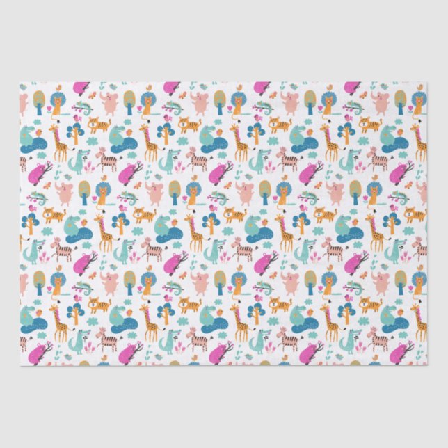 Cute and Colorful Jungle Animals Pattern Tissue Paper (Front)