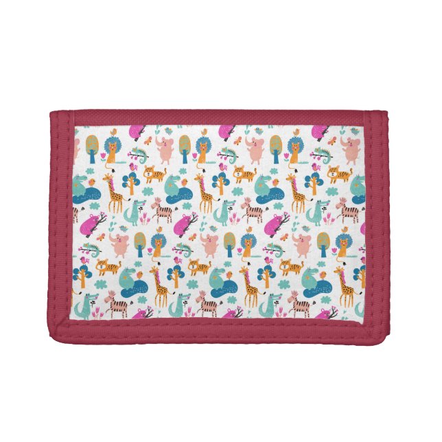 Cute and Colorful Jungle Animals Pattern Trifold Wallet (Front)