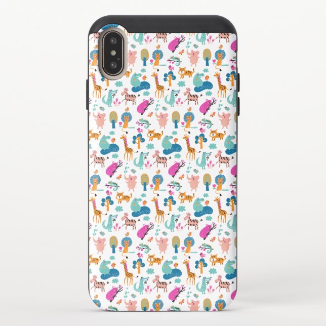 Cute and Colorful Jungle Animals Pattern Uncommon iPhone Case (Back)