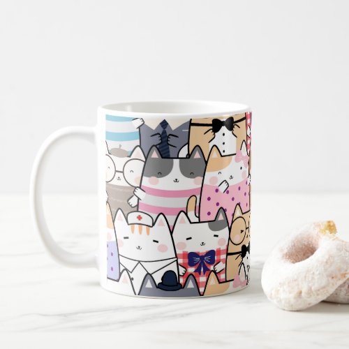 Cute and Colorful Kawaii Cat Pattern Coffee Mug