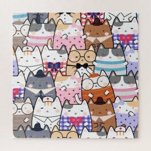 Cute and Colorful Kawaii Cat Pattern Jigsaw Puzzle
