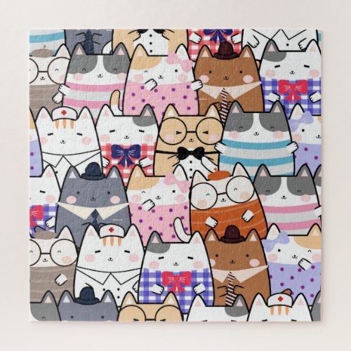 Cute and Colorful Kawaii Cat Pattern Jigsaw Puzzle