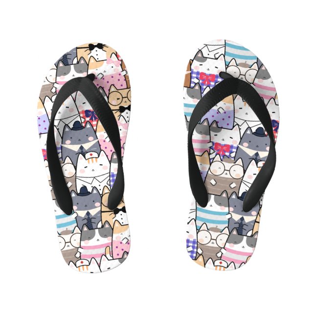 Cute and Colorful Kawaii Cat Pattern Kid's Flip Flops (Footbed)