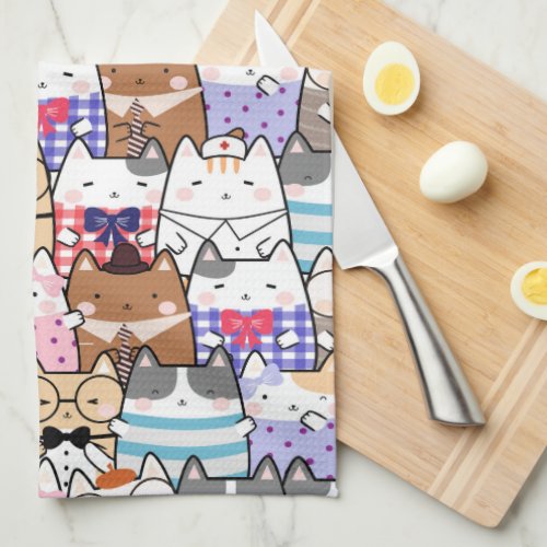 Cute and Colorful Kawaii Cat Pattern Kitchen Towel