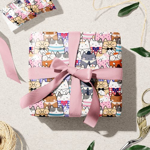 Cute and Colorful Kawaii Cat Pattern Wrapping Paper