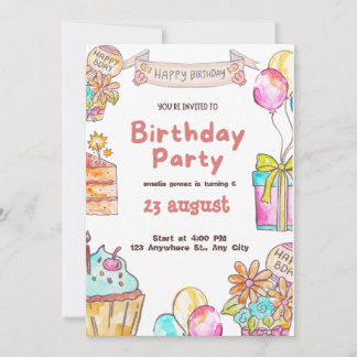 Cute and Colorful Kids Birthday Party Invitation
