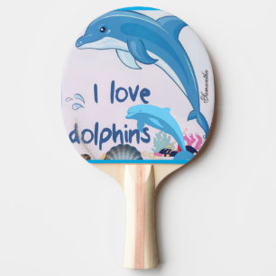 Cute and Colorful l Love Dolphins Quotes Name Ping Pong Paddle
