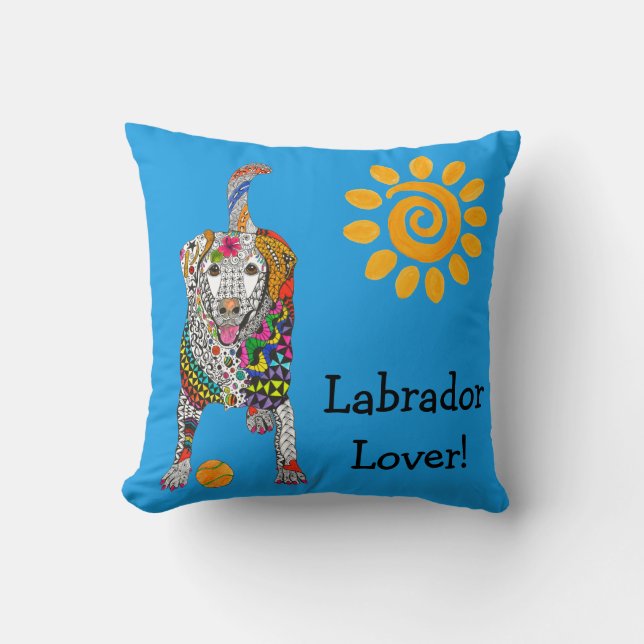 Cute and Colorful Labrador Retriever Throw Pillow (Front)