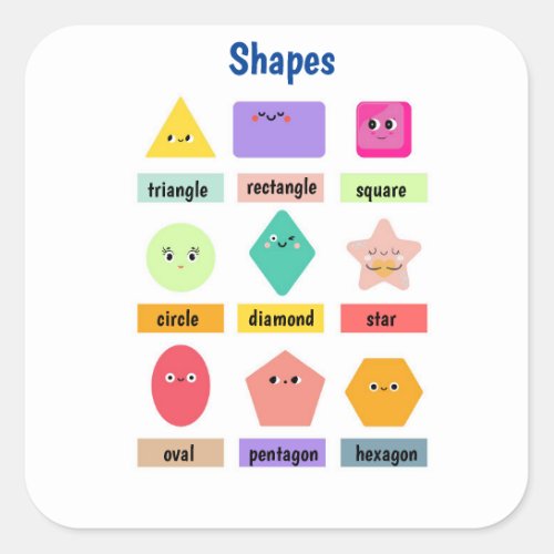 Cute and Colorful Learn Your Shapes Square Sticker