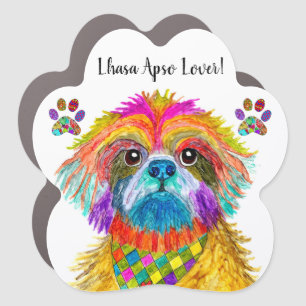 Cute and Colorful Lhasa Apso Car Magnet