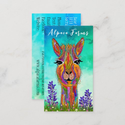 Cute and Colorful LlamaAlpaca Business Card