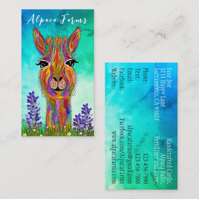 Cute and Colorful Llama/Alpaca Business Card (Front/Back)