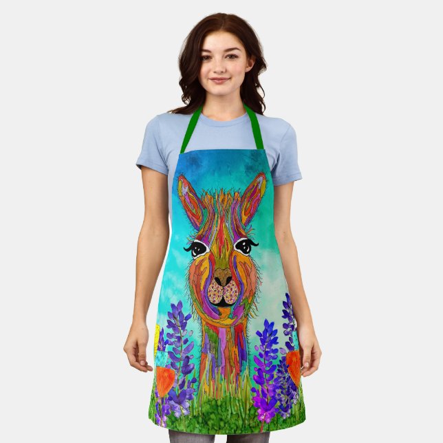 Cute and Colorful Llama Apron (Worn)