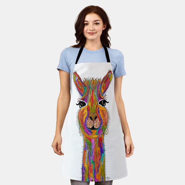 Cute and Colorful Llama Apron (Worn)
