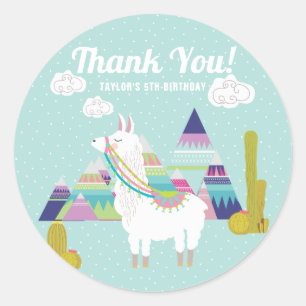 Cute and Colorful Llama Birthday Thank You Sticker