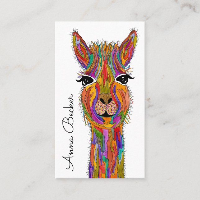 Cute and Colorful Llama Business Card (Front)