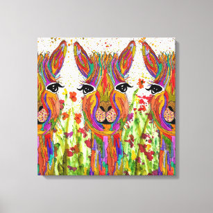 Cute and Colorful Llama Canvas - 20" x 20"