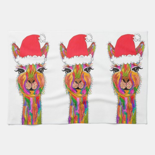 Cute and Colorful Llama Christmas Kitchen Towel