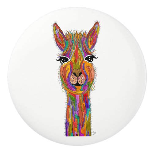 Cute and Colorful Llama Door Knob _ Ceramic