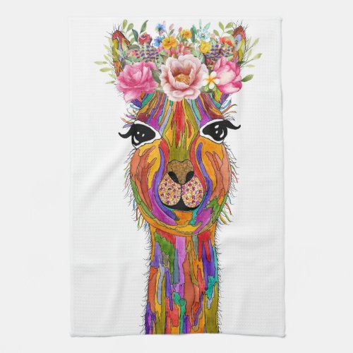 Cute and Colorful Llama Floral Kitchen Towel
