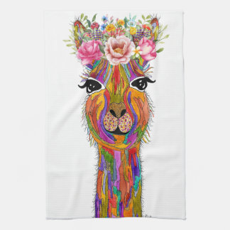 Cute and Colorful Llama Floral Kitchen Towel