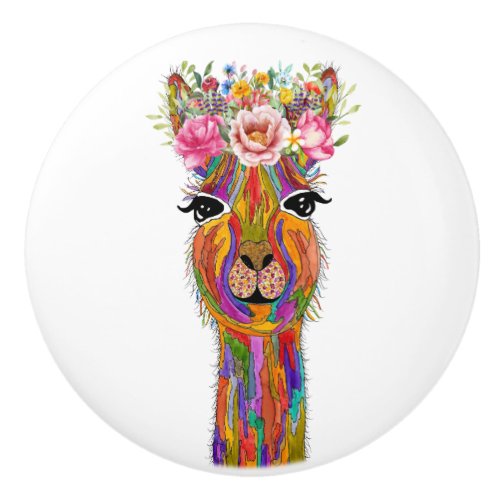 Cute and Colorful Llama Floral Knobs  Pulls
