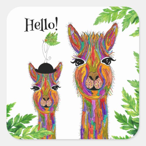 Cute and Colorful Llama Hello Stickers