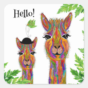 Cute and Colorful Llama Hello Stickers