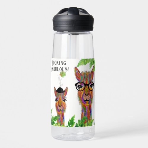 Cute and Colorful Llama Looking Fabulous Water Bottle