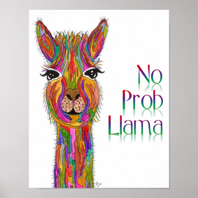 Cute and Colorful Llama Poster 11x14" (Front)