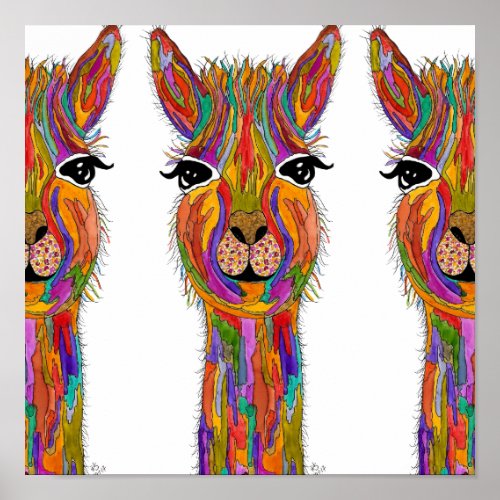 Cute and Colorful Llama Poster _ 12 x 12
