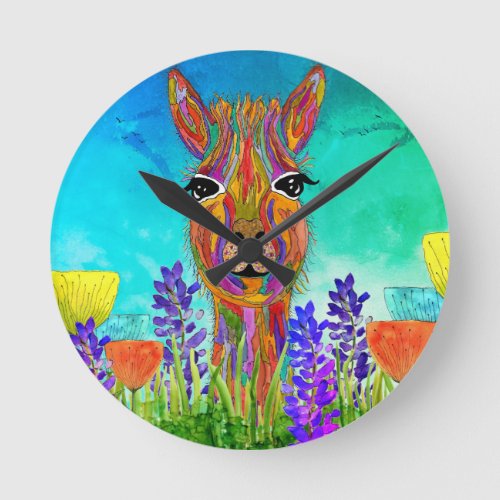 Cute and Colorful Llama Tote Bag Round Clock