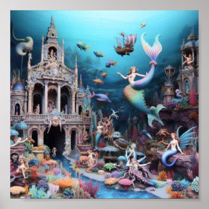 Cute and Colorful Mermaids Poster