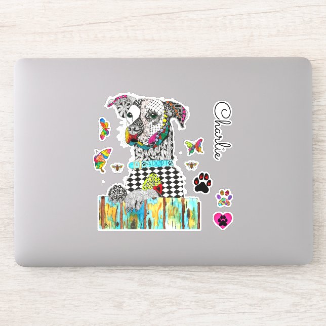Cute and Colorful Mixed Breed Dog Vinyl Stickers (Computer)