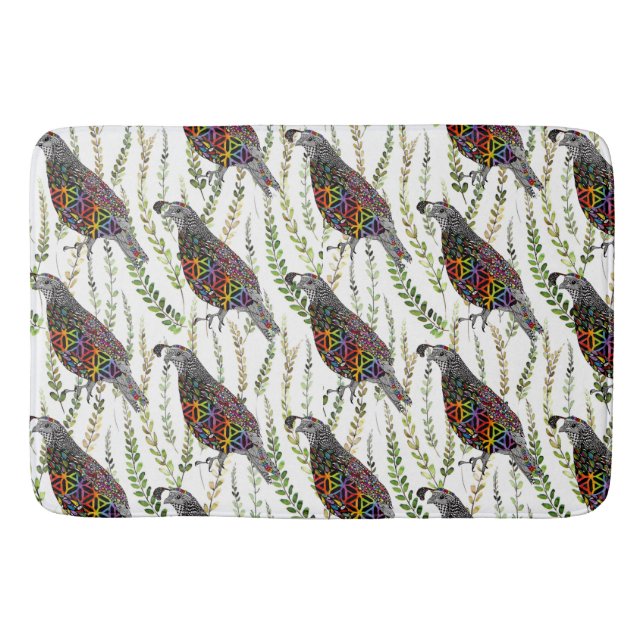 Cute and Colorful Mountain Quail Bath Mat (Front)