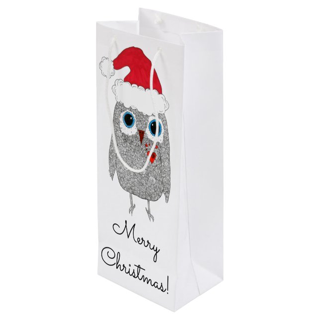 Cute and Colorful Owl Christmas Wine Bag (Back Angled)