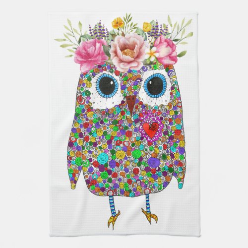 Cute and Colorful Owl Floral Kitchen Towel
