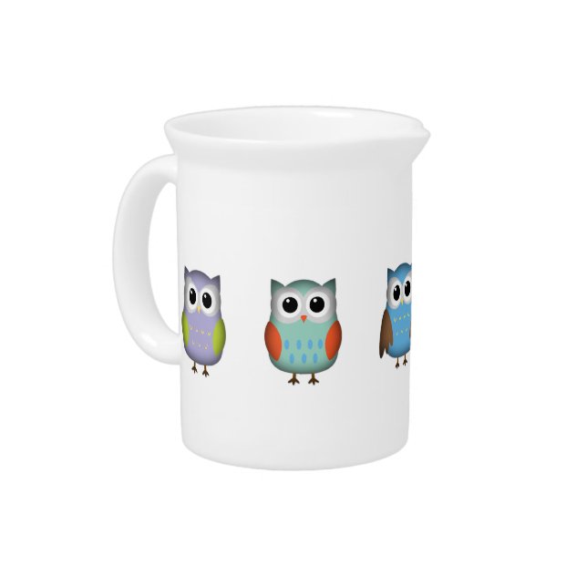 Cute and Colorful Owls Drink Pitcher (Left)
