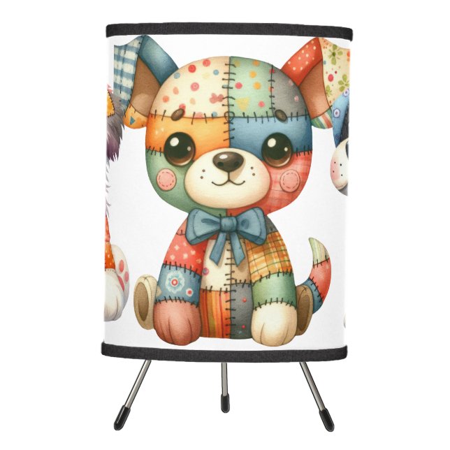 CUTE AND COLORFUL PATCHWORK PUPPY DOGS TRIPOD LAMP (Front)