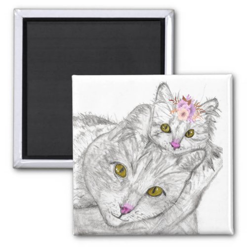 Cute and Colorful Pencil Sketch Cat Magnet