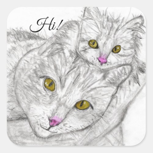 Cute and Colorful Pencil Sketch Cat Stickers