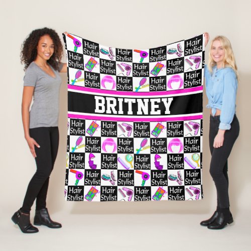 CUTE AND COLORFUL PERSONALIZED HAIR STYLIST FLEECE BLANKET