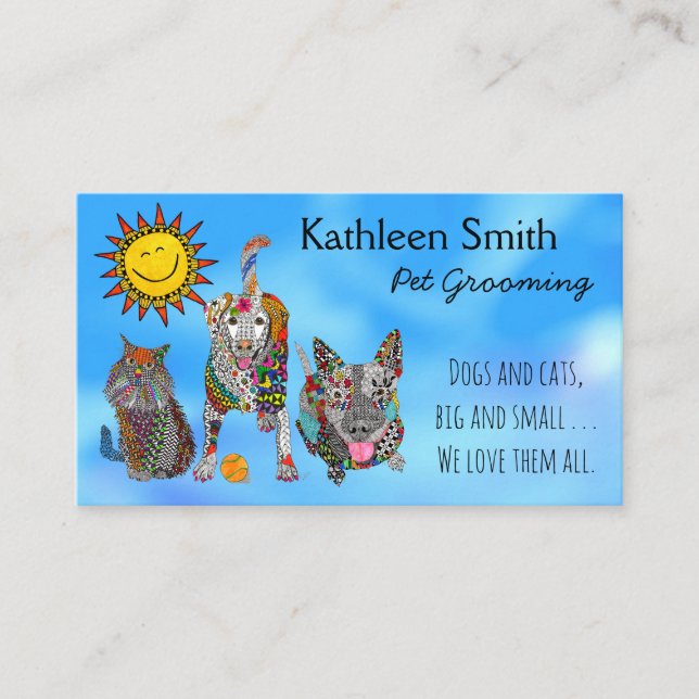 Cute and Colorful Pet Grooming Business Cards (Front)