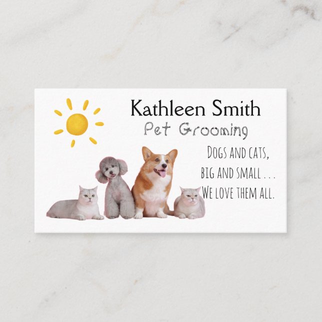 Cute and Colorful Pet Grooming Business Cards (Front)