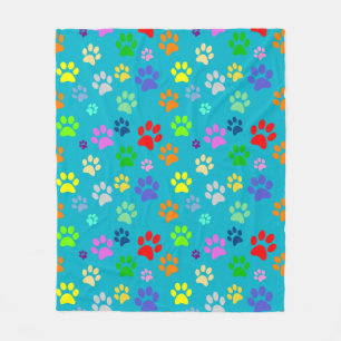 Cute and Colorful Pet Paw Prints Pattern Fleece Blanket