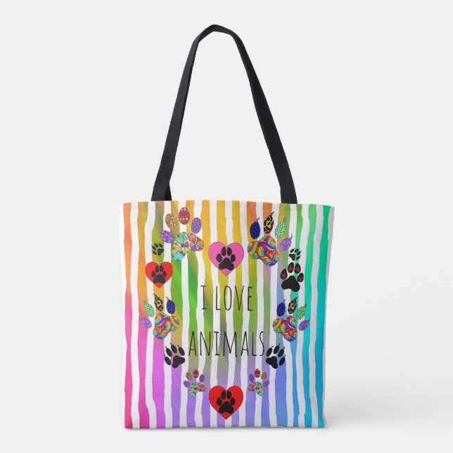 Cute and Colorful Pet Paws Heart Tote Bag (Back)