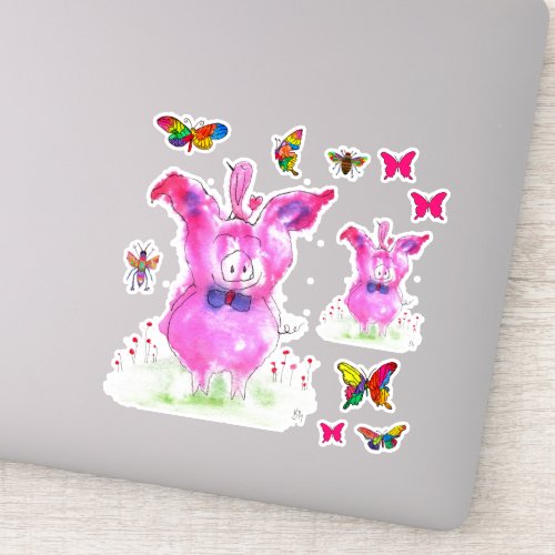 Cute and Colorful Pig and Butterfly Vinyl Stickers