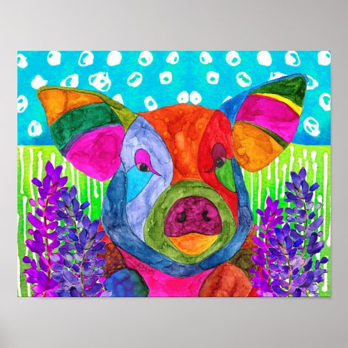 Cute and Colorful Pig Poster