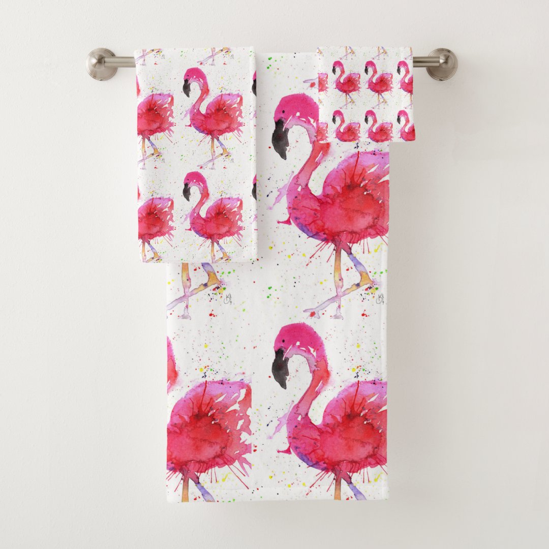 Cute and Colorful Pink Flamingo Bathroom Towel Set Zazzle