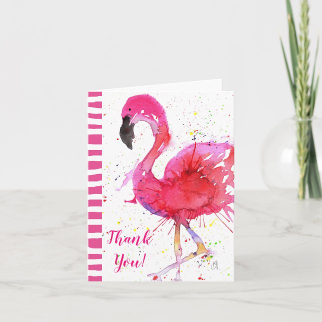 Cute and Colorful Pink Flamingo Greeting Card (Front)